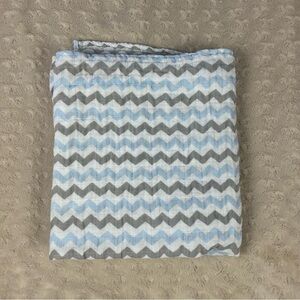 Bouncing Baby Bundle Blue White Gray Chevron Swaddle Blanket Muslin Zig Zag